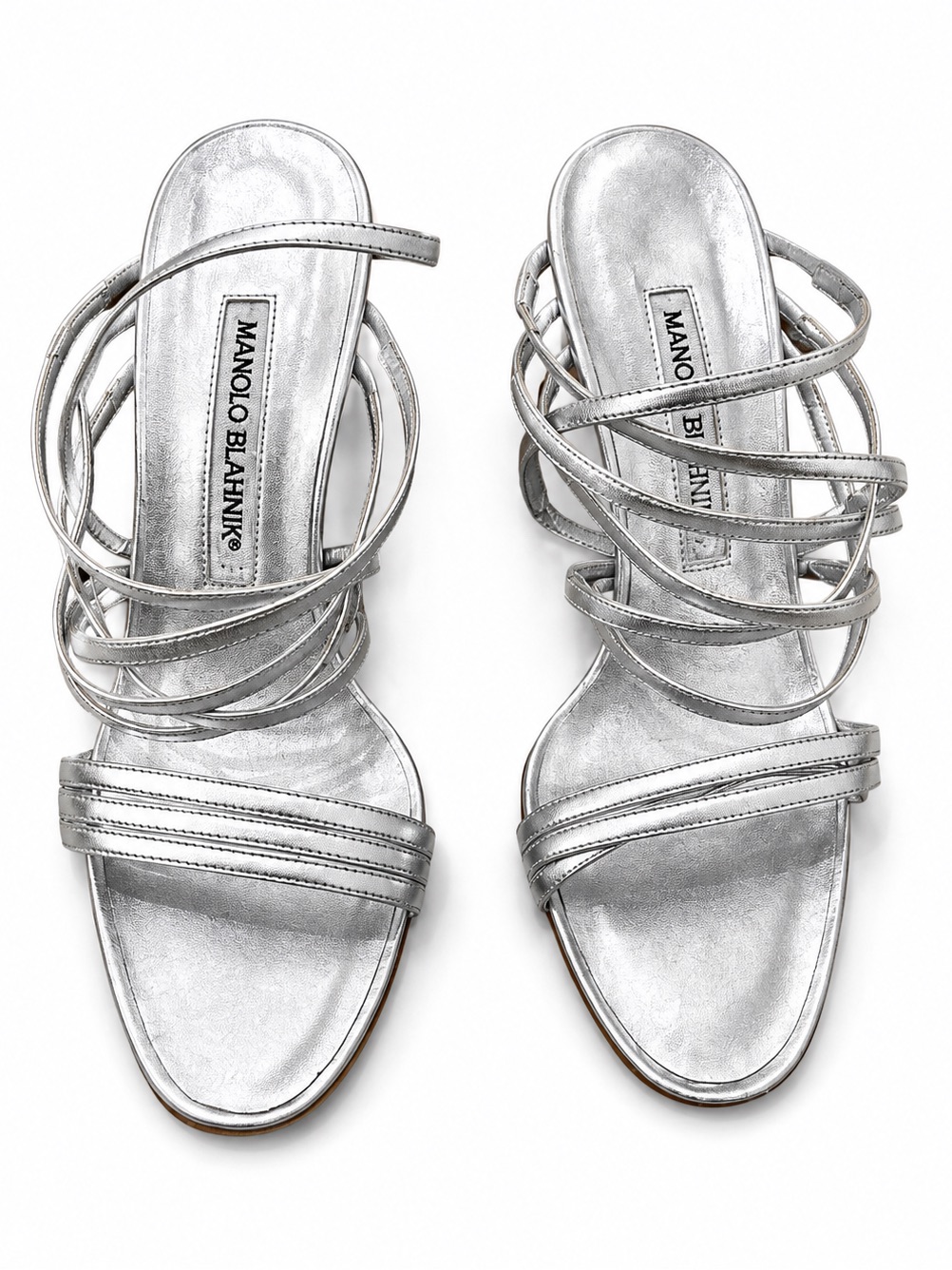 Manolo Blahnik Silver Strappy Stiletto Sandals